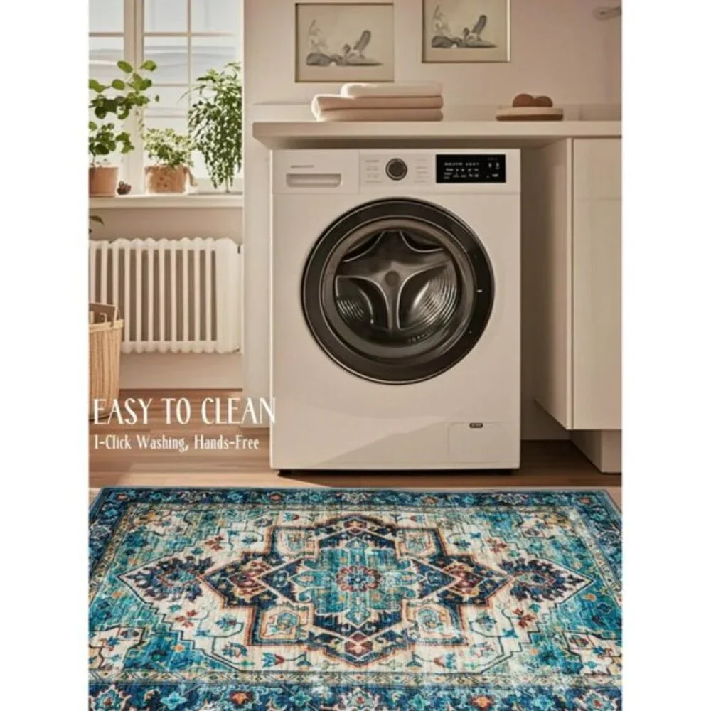 New 5x7 Vintage Area Rug, Washable Low-Pile Non-Slip Carpet for Home & Office